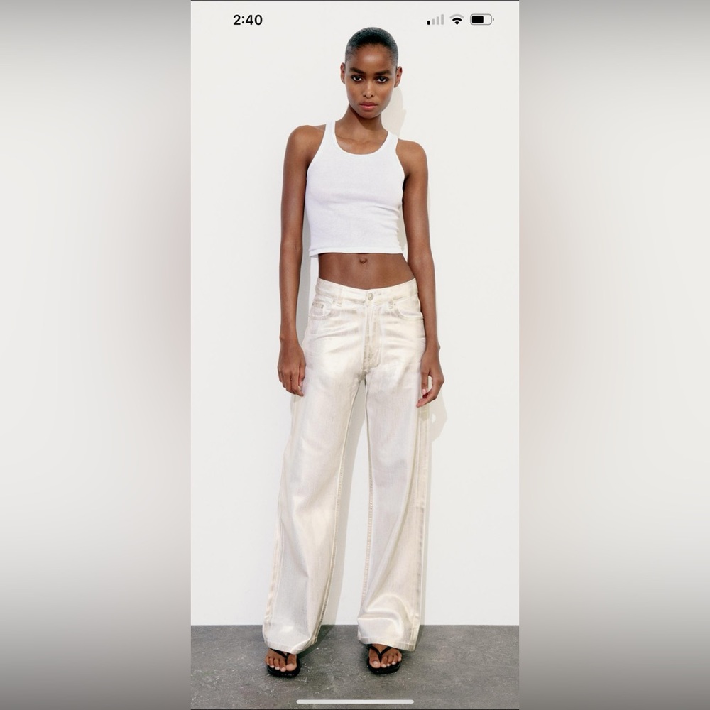 ZARA TRF MID WAIST LOOSE FOIL JEANS SIZE 32 (14)